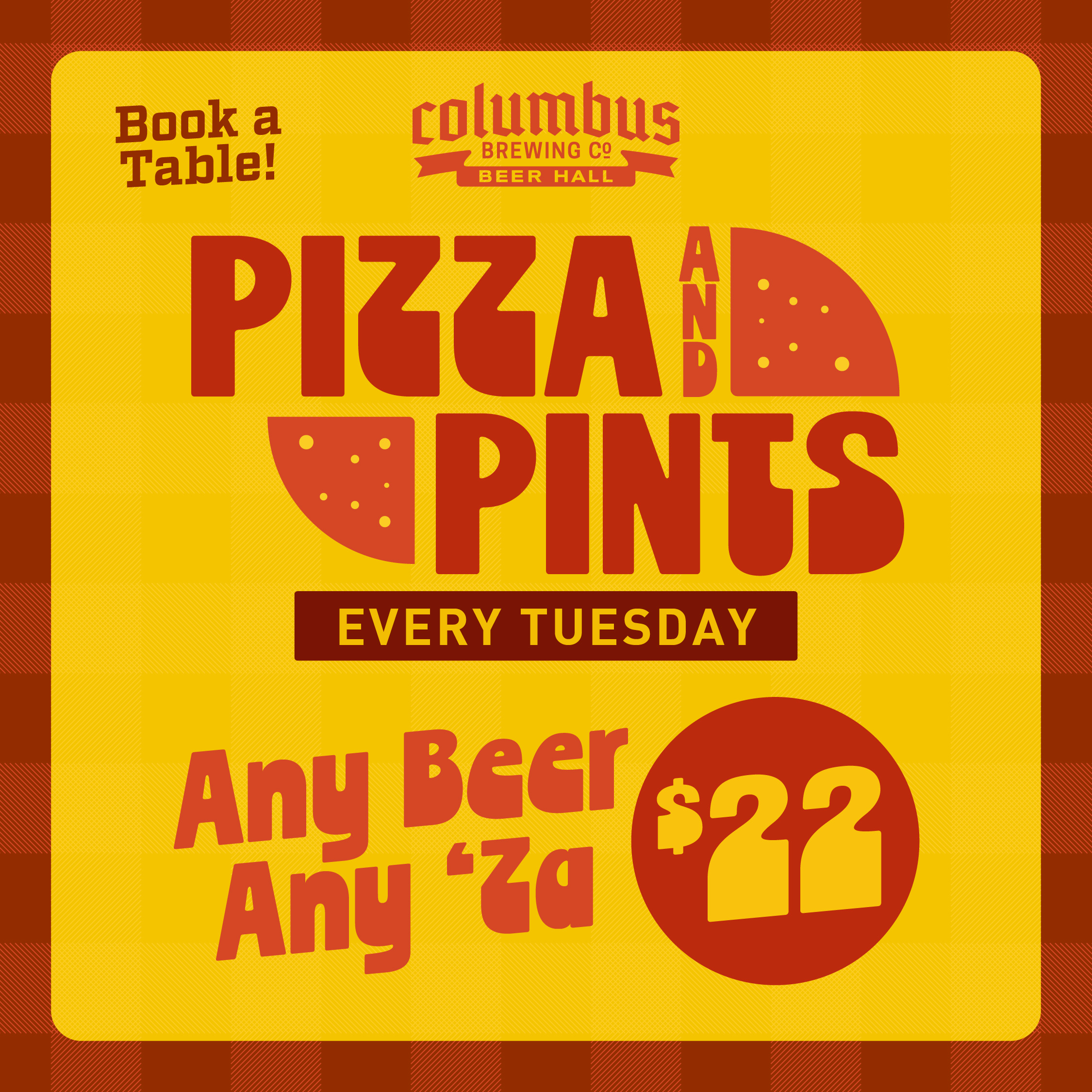 Pizza and Pints at the Beer Hall every tuesday